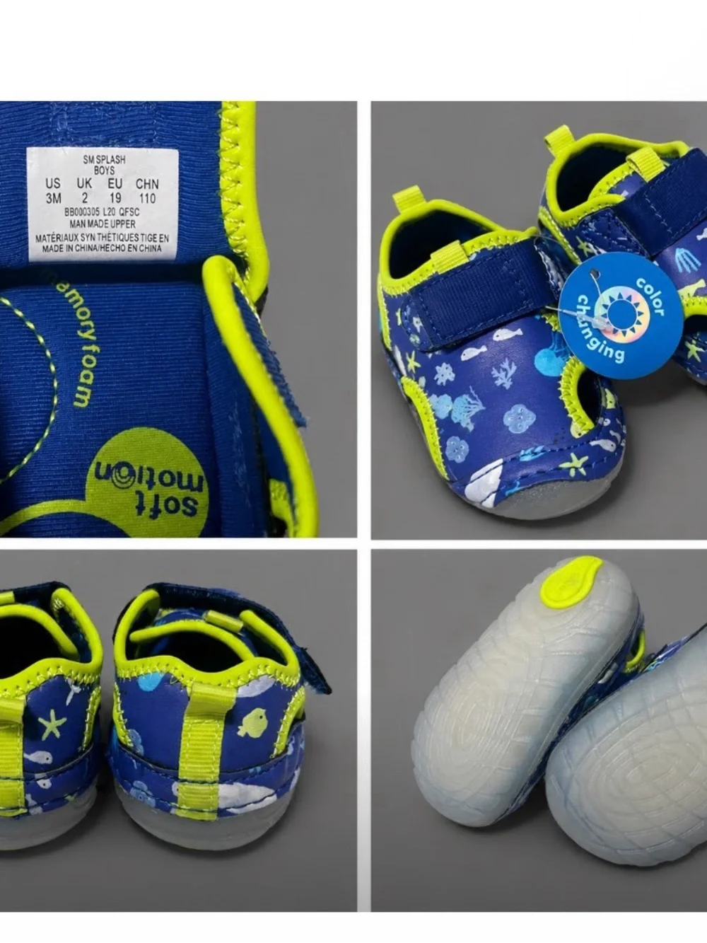 Stride Rite Navy & Lime Ocean Print Kids Water Shoes